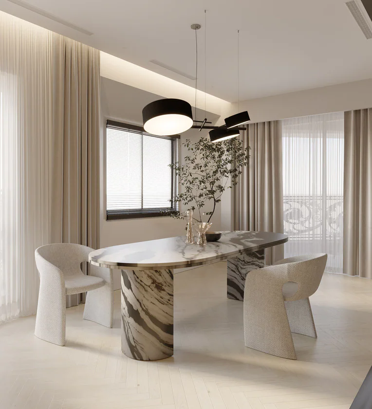 Panda Marble 6 Seater Dining Table In Black & White Colour