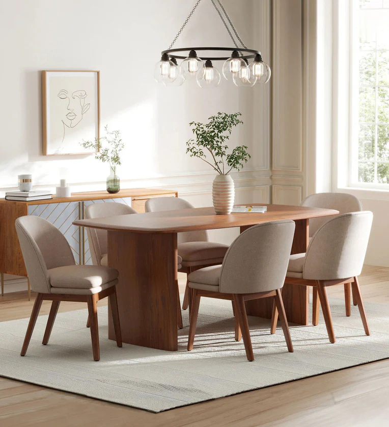 Anish Solid Wood 6 Seater Dining Set In Cool Walnut Finish