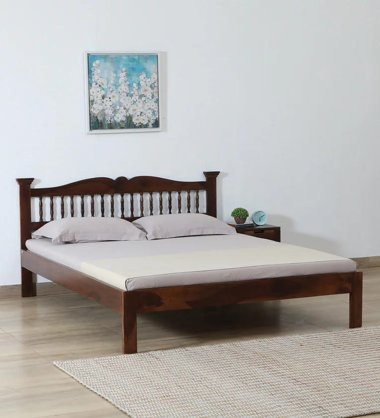Uttara Sheesham Wood Queen Size Bed In Scratch Resistant Provincial Teak Finish