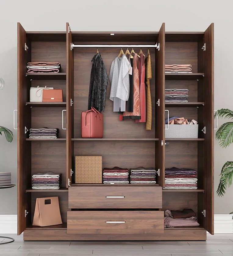 Organza Plus 4 Door Wardrobe In Walnut Colour