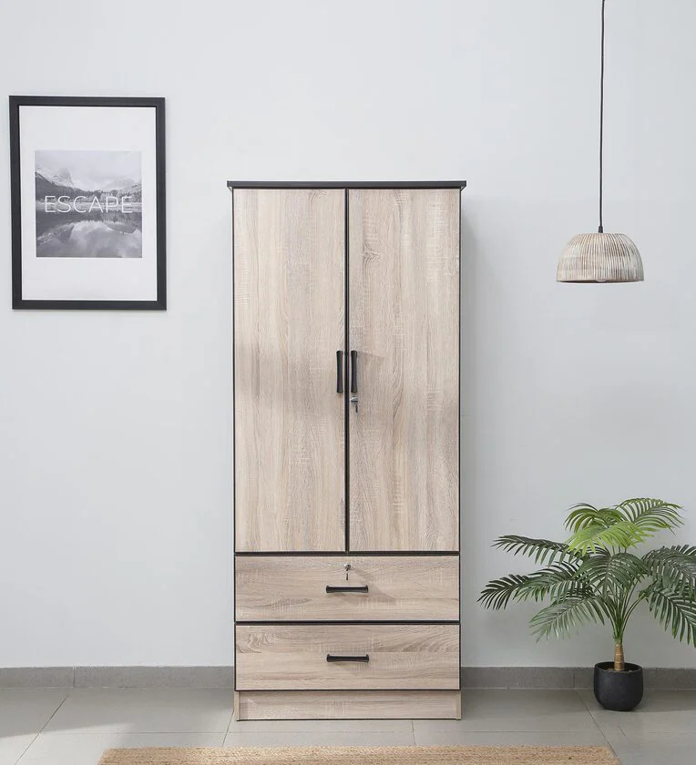 Hatsu 2 Door Wardrobe in Vintage Oak Finish with 2 Drawers