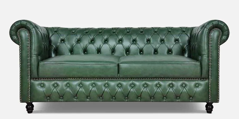 Viterbo Leatherette Chesterfield 2 Seater Sofa In Olive Green Finish