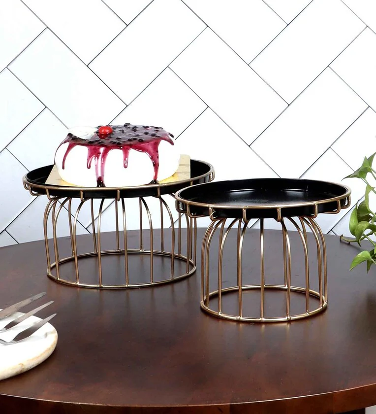 Black & Gold Metal (Set of 2) Cake Stand