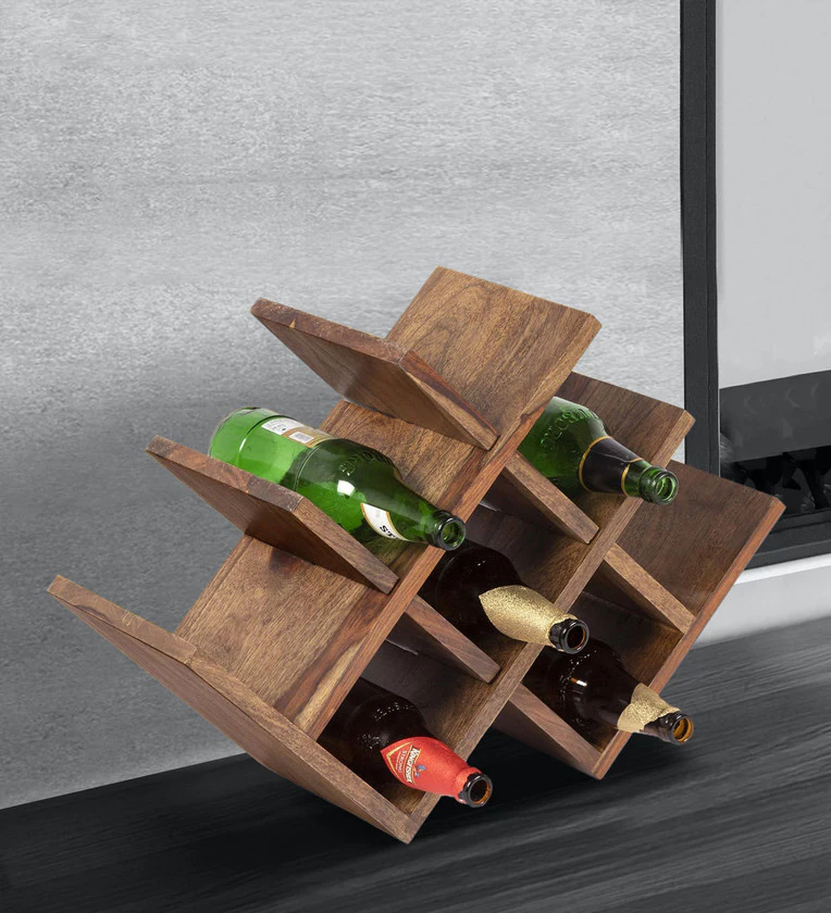 Bravo Brown Teak Wood Wine Bottle Holder