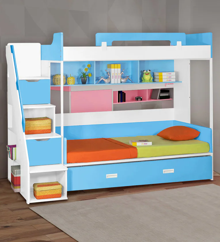 Milano Bunk Bed in Blue Colour with Drawer Storage