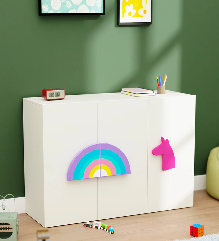 Unicorn'S Playground Kids Storage Cabinet in White Colour