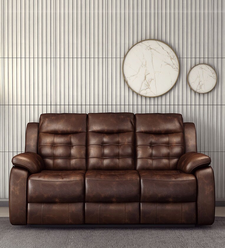 Hemingway Leatherette Manual 3 Seater Recliner In Chcolate Brown Colour