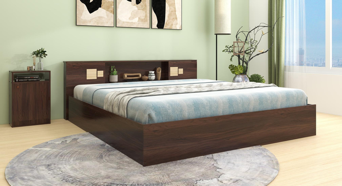 Kumiko Engineered Wood Queen Size Box Storage Platform Bed in Walnut Finish