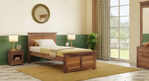Fidora Solid Wood Single Size Bed in Teak Finish