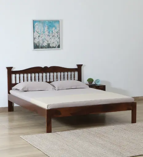 Uttara Sheesham Wood Queen Size Bed In Scratch Resistant Provincial Teak Finish