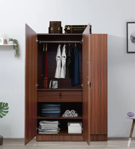 Kibo 3 Door Wardrobe in Columbia Walnut Finish with Drawer & Lock