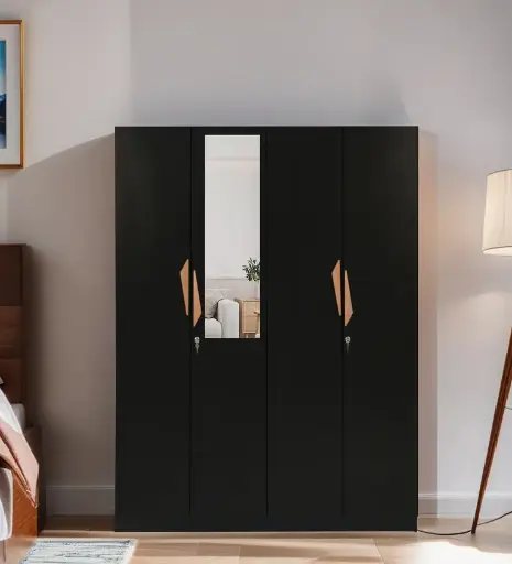 Maya 4 Door Wardrobe In Black Wenge Colour With Locker & Mirror