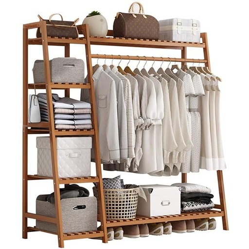 LEOPAX Bamboo Coat/Clothing/Garment Rack/Freestanding Storage with 5-Tier Shelf (110 x 40 x 140cm, Natural)