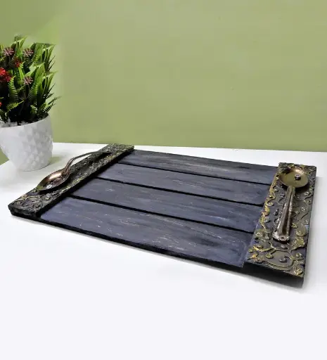 Grey Handpainted Wood Serving Tray
