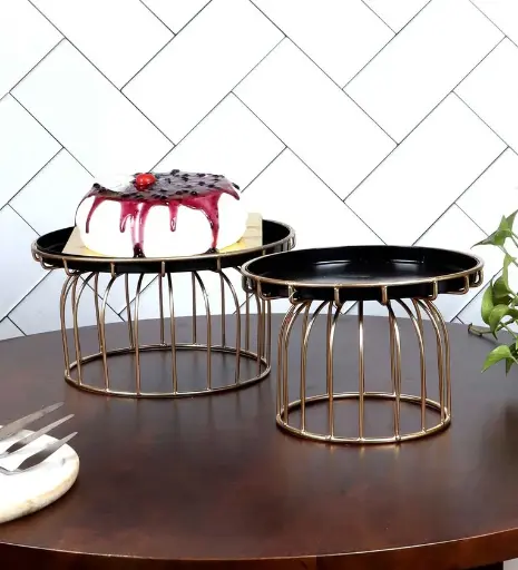 Black & Gold Metal (Set of 2) Cake Stand