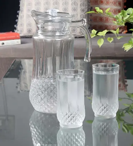 Textured Glass (Set of 7) Water Jug with Glass