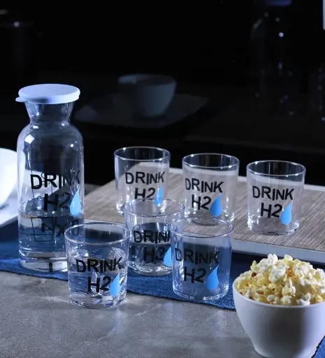 Glass Blue Glass (Set of 7) Water Jug with Glass