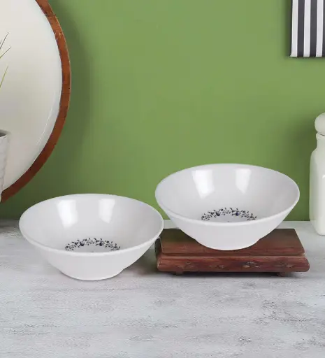 White Floral Print Melamine (Set of 2) Serving Bowl 