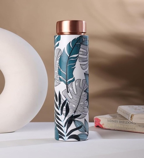 Meenakari Leaf Design 750 ML Leak Proof Pure Copper Water Bottle