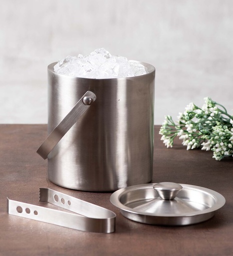 Clasic Silver Stainless Steel (Set of 2) Ice Bucket with Tong