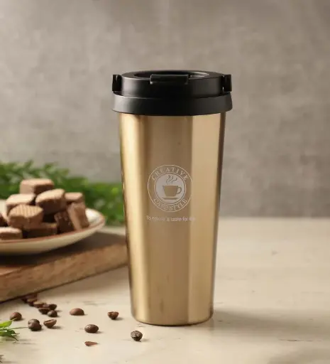 Travel 500ml Gold & Black Stainless Steel Coffee Tumbler