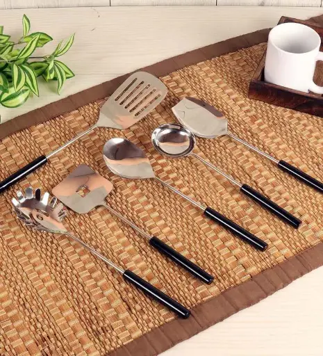 Elite Black & Silver Stainless Steel (Set of 6) Serving Cutlery
