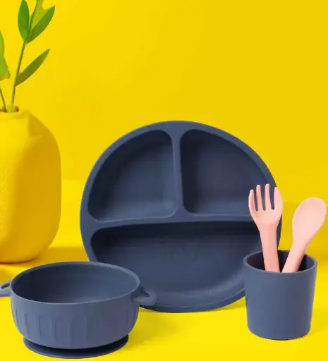 Pink & Blue Silicone 5 Pcs Kids Dining Gift Set