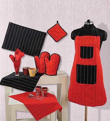 Strip Black & Red Cotton (Set of 8) Kitchen Linen Set