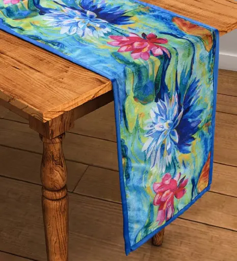 Santiago Blue & Pink Cotton Table Runner