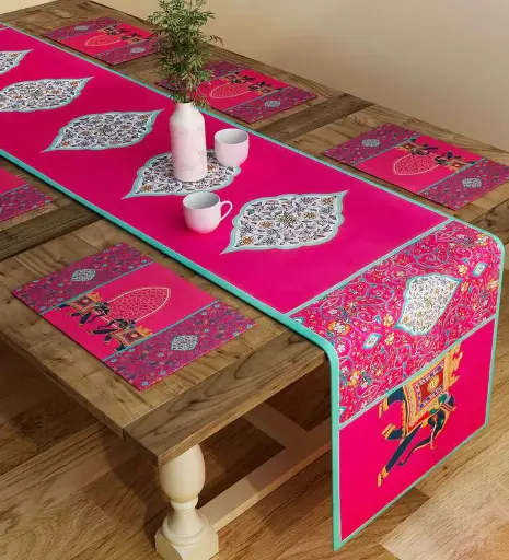 Gabon (12x18) Pink & Blue Poly Cotton (Set of 6) Table Linen Set
