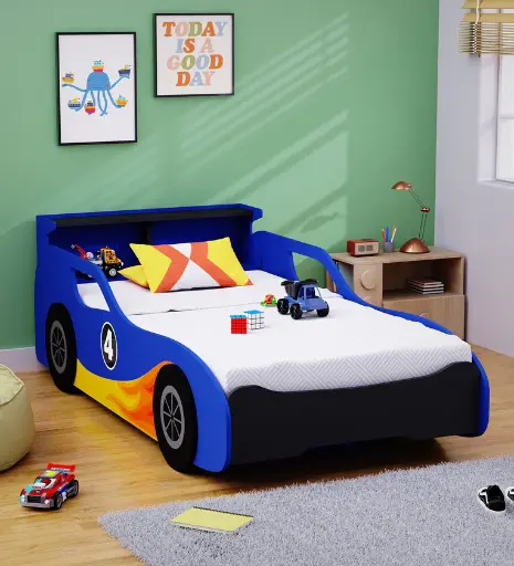 Fire Bird Single Kids Bed In Blue Colour
