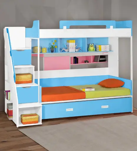 Milano Bunk Bed in Blue Colour with Drawer Storage