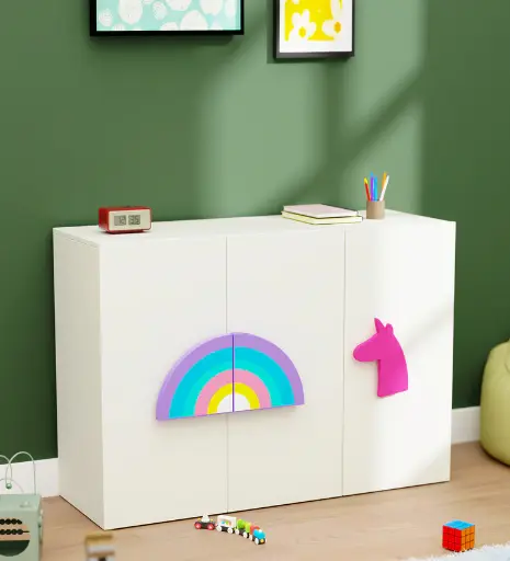 Unicorn'S Playground Kids Storage Cabinet in White Colour
