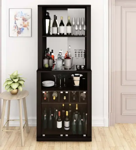 Bliss Bar Cabinet in Dark Elm Finish