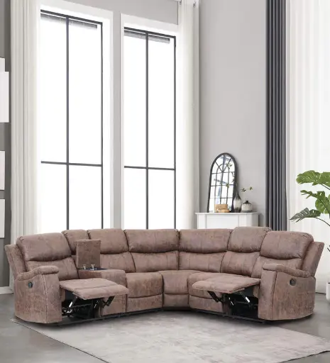 Muar Fabric Corner Manual Recliner Sofa In Brown Colour