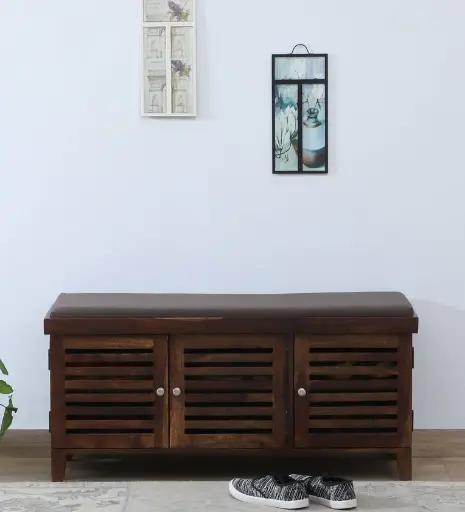 Kelty Sheesham Wood Shoe Rack With Seating in Scratch Resistant Provincial Teak Finish
