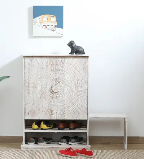 Sunburst Solid Wood Shoe Cabinet in White finish