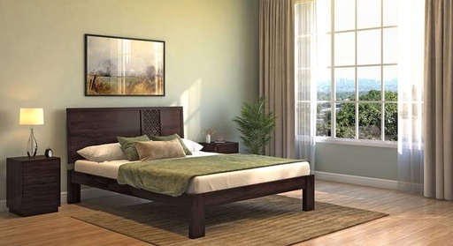 Alaca Solid Wood King Size Bed in Mahogany Finish