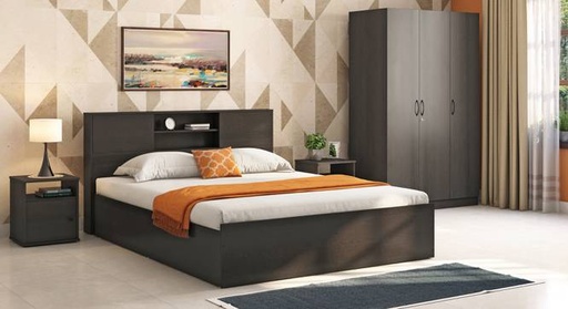 Amy Engineered Wood King Size Box Storage Bed in Dark Wenge Finish