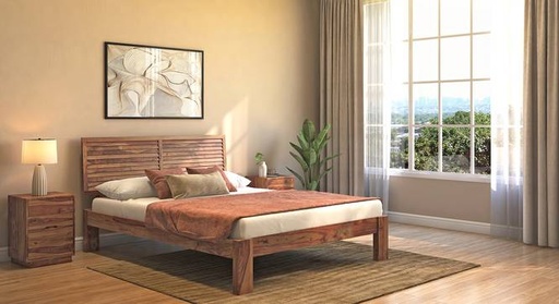 Terence Solid Wood King Size Bed in Teak Finish