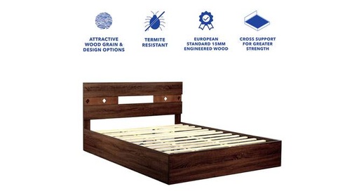 Yuudai Engineered Wood Queen Size Bed in Walnut Finish