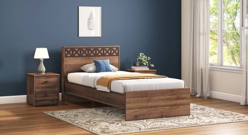 Macy Engineered Wood Single Size Non Storage Bed in Classic Walnut Finish