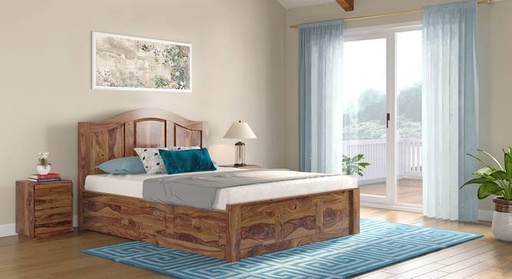 Ballito Solid Wood King Size Box Storage Bed in Teak Finish