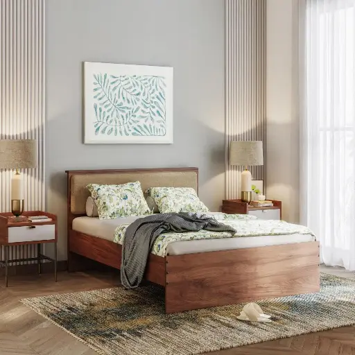 Taurus Queen Non - Storage Engineered Wood Bed With Omega Pearl Upholstered Headboard