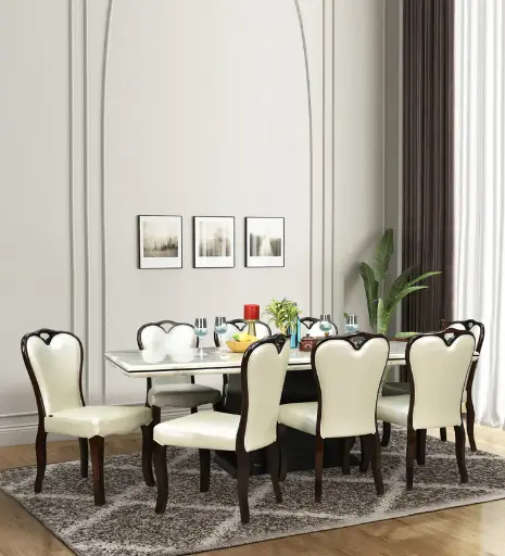 Venice Marble Top 8 Seater Dining Set in Cream & Black Colour