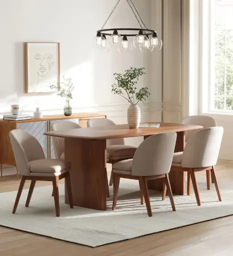 Anish Solid Wood 6 Seater Dining Set In Cool Walnut Finish