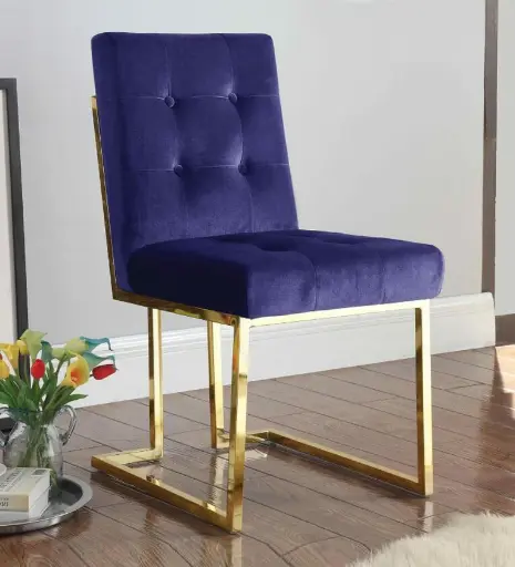 Eta Fabric Dining Chair In Velvet Blue Finish